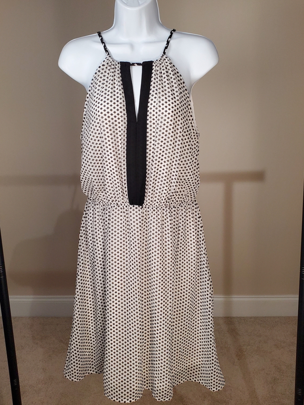 H&M Geometric Dotted Halter Neck Mini Dress - Black & White - Size 8